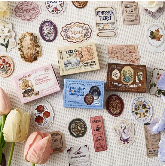 4packs Kawaii Stationery Stickers Antique Collector Junk Journal Planner Decorative Sticker Scrapbooking