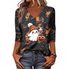 Women's Halloween Print V-Neck Three-Quarter Sleeve Casual Top