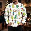Men's Casual Loose Fit Long Sleeve Neck Tee with Christmas Print for Fall Winter