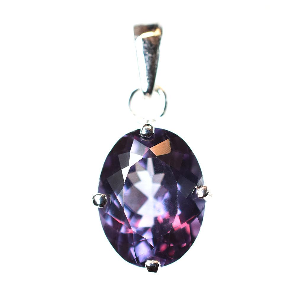 Ciondolo in Argento Sterling 925 Taglio Ovale Alessandrite Naturale 15 Carati Pietra Preziosa