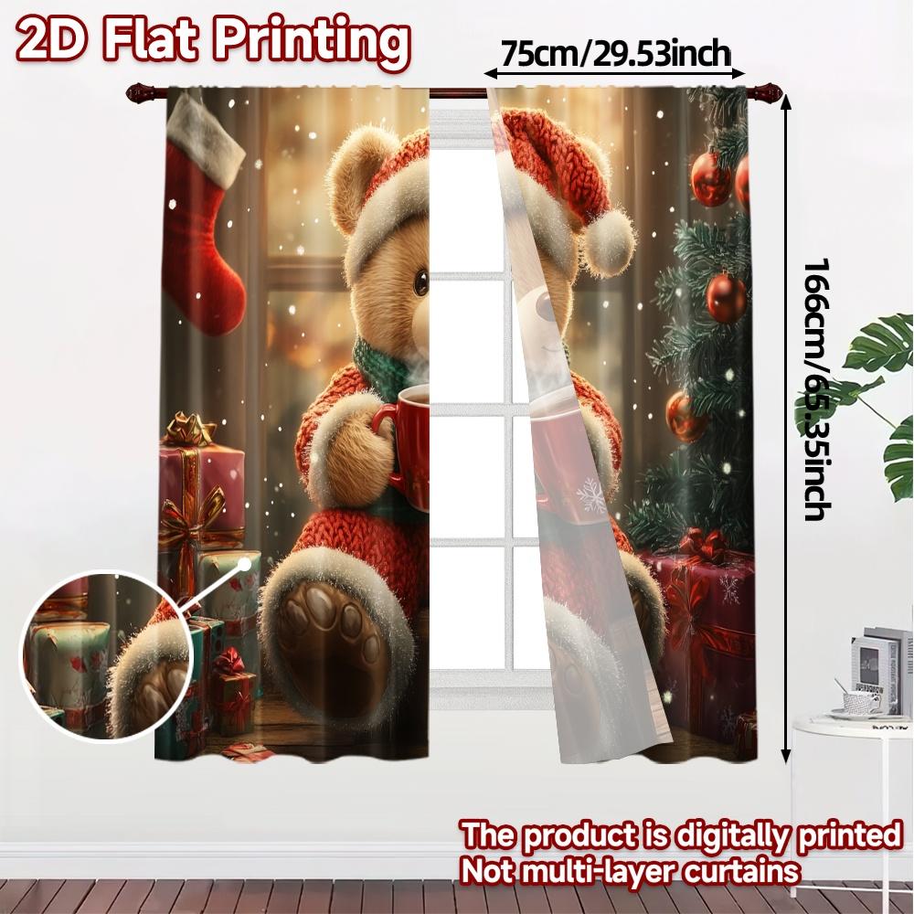 2pcs,Curtains Christmas bear hot chocolate gift (2) Popular Curtains&Drapes Semi-Sheer Curtains Holiday Decorative for