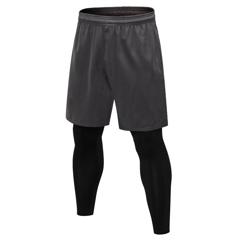 Men's Quick-Dry Stretch Running Tights, Fake Two-Piece, Black/Grey