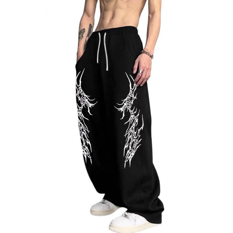 Unisex Gothic Y2K Printed Track Pants Loose Fit Drawstring Wide Leg Sweatpants