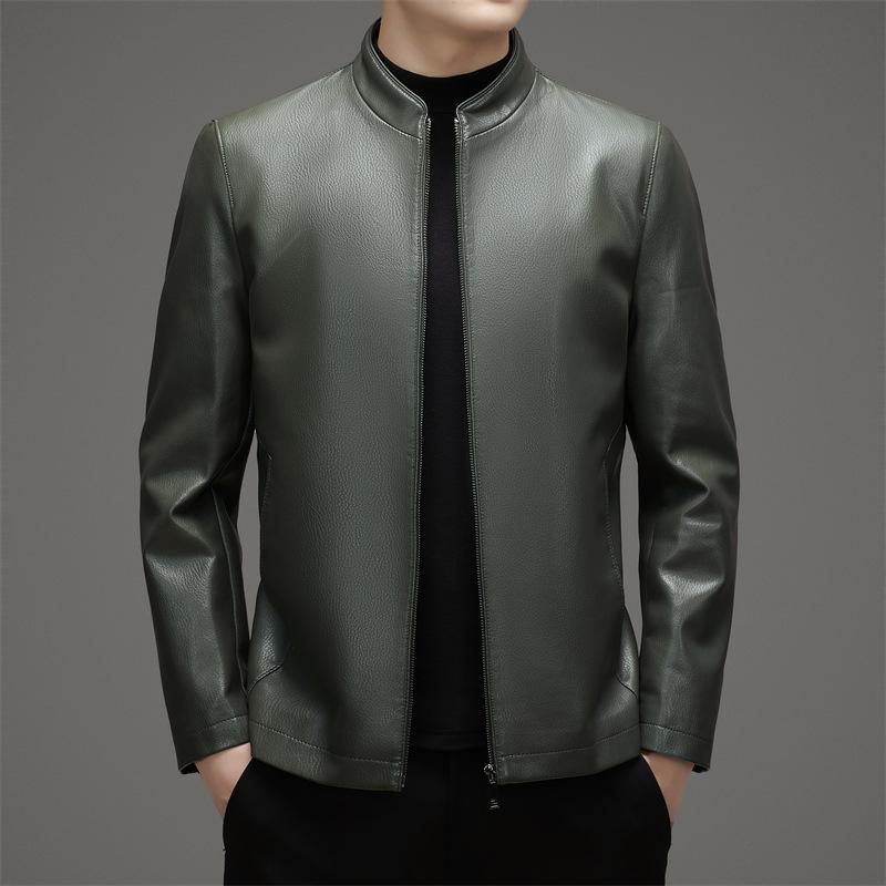New Autumn and Winter Middle-aged Stand-up Collar Genuine Leather Jacket Men's Slim Sheepskin Dad Casual Leather Jacket
