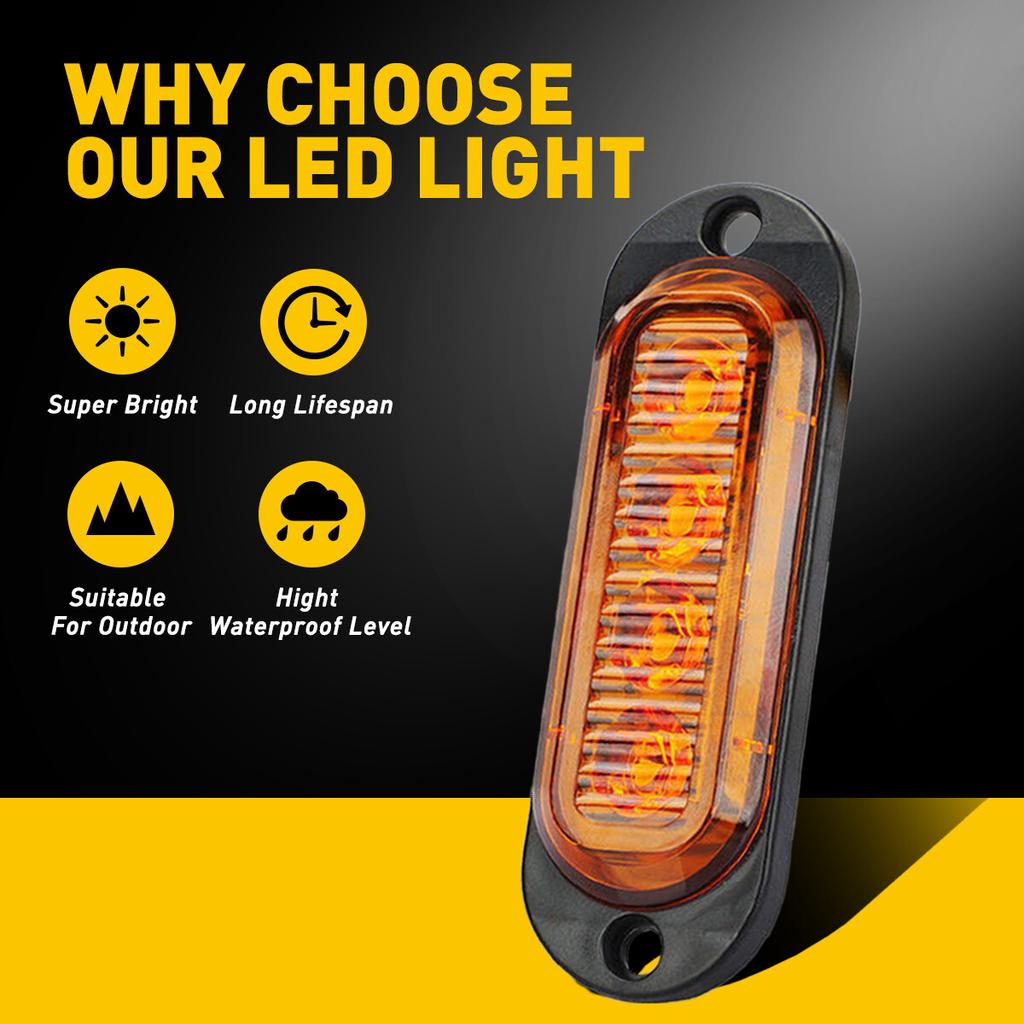 4-LED Marker Side Lights Amber Clearance Light Truck Trailer RV Waterproof 4pcs