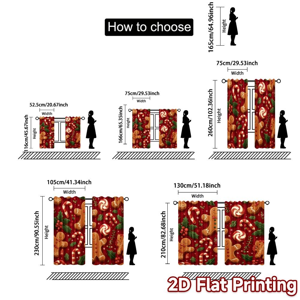 2D Flat Printing,JIT 2pcs, Curtains (Without Rod) Gingerbread Cheer Fashionable Modern Curtains Prints Light Filtering Curtains