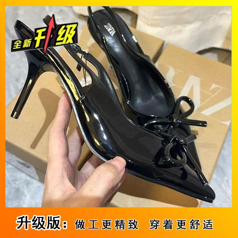 Retro fashion back strap bag head high heel sandals niche bow red pointed single shoes women's 2025 autumn new