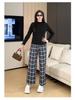 Plaid Elastic Waist Casual Petite Pants - Plus Size, Versatile Spring/Summer Style