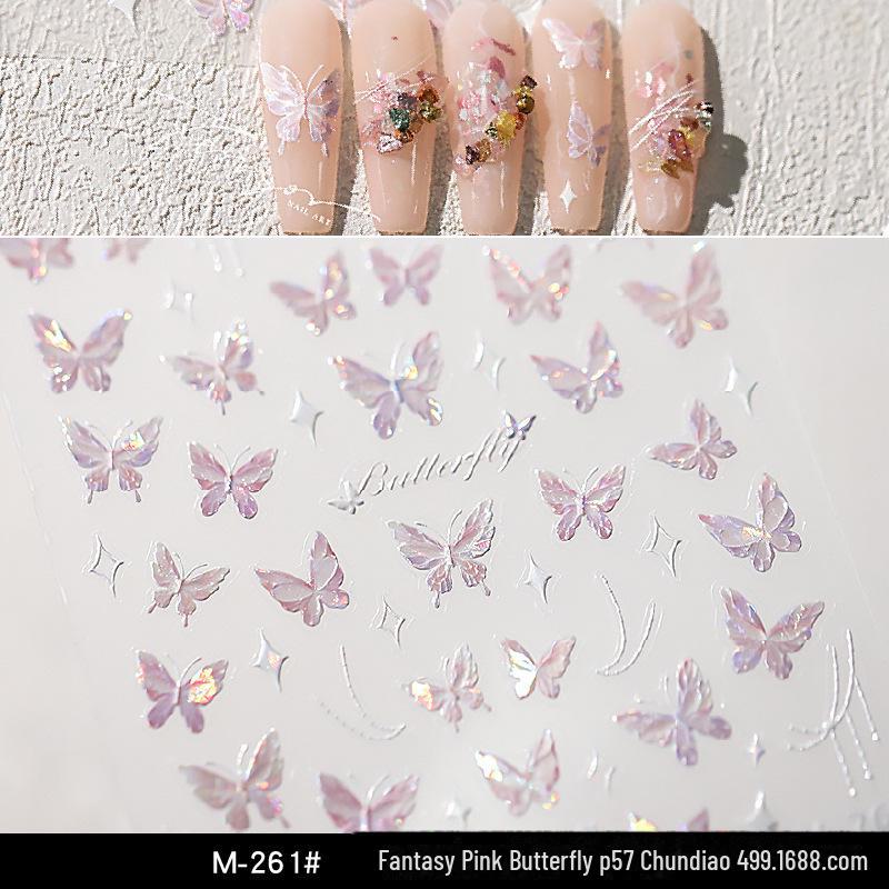 Red Shell Butterfly Nail Stickers: 3D Jelly Fantasy Decals