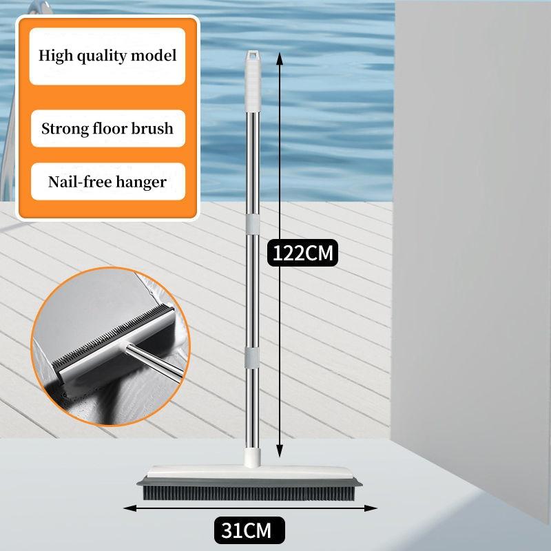 Long Handle Silicone Broom Rubber Carpet Rake Squeegee Pet Hair Remover Floor Cleaning Push Broom L