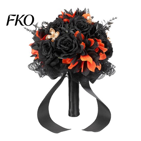 Gothic Artificial Bouquet Wedding Bouquets for Bride And Bridesmaid, Halloween Bouquet, Dead Branch Flower Black Rose Blooms Fake Centerpiece,