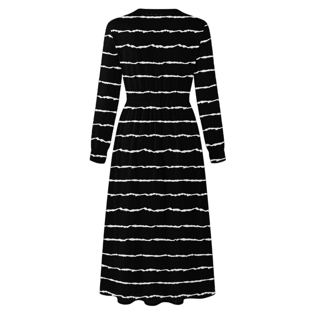 Šaty Pro Ženy Dlouhé Boho Plážové Šaty Elegantní Maxi Šaty Výstřih do V Dlouhý Rukáv Šaty s Kapsami