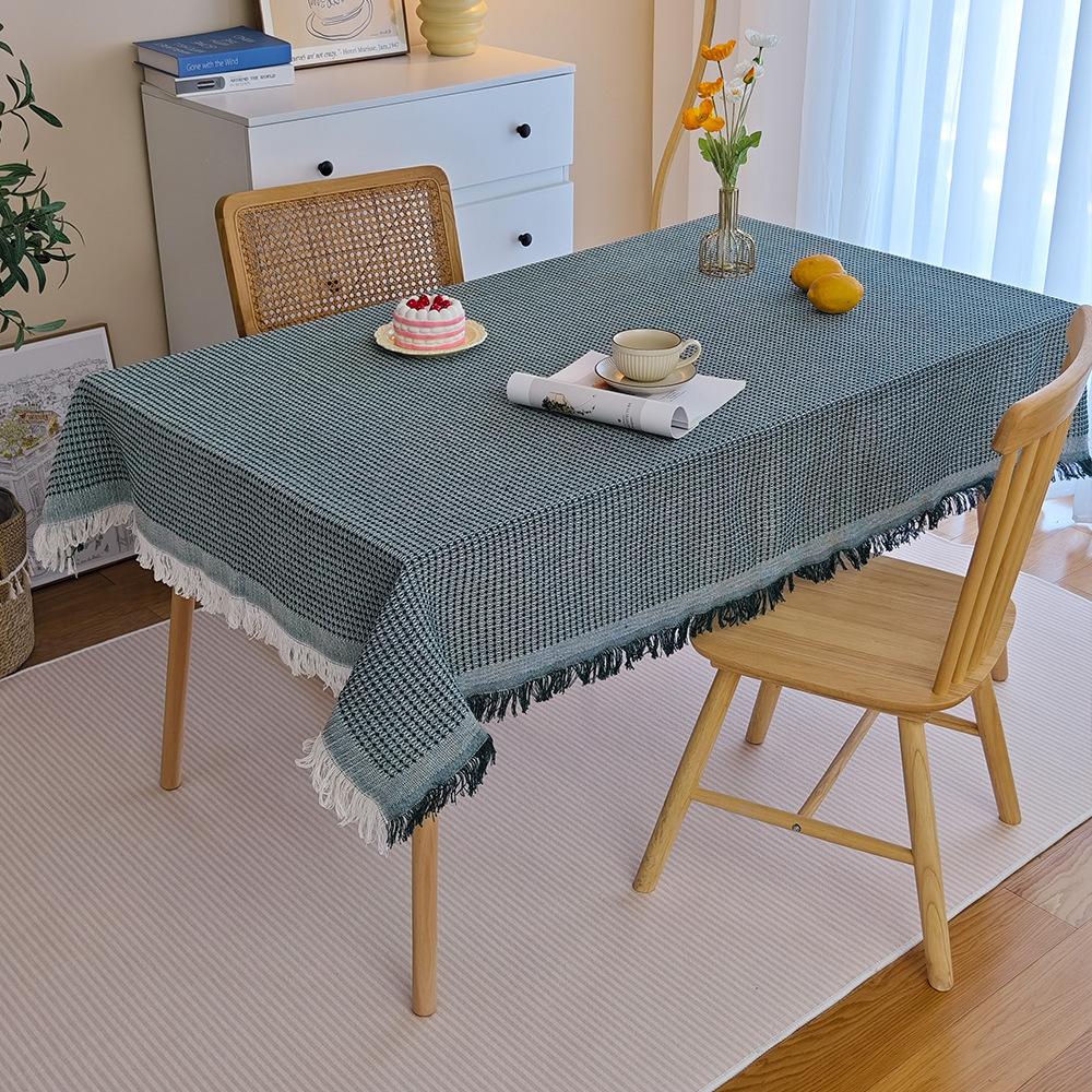 Waffel-Tischdecke Baumwollgarn gefranst kleine frische Atmosphäre Dekorationsstoff Esstischstoff Tischdecke Kaffeetisch-Tischdecke
