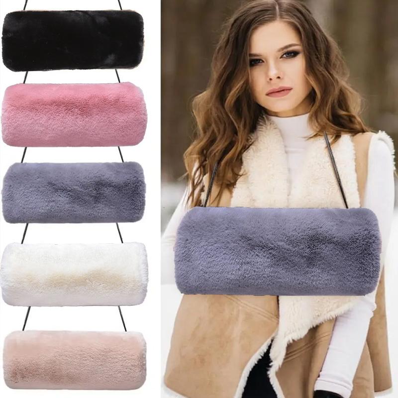 

1 шт., утолщенные перчатки-муфты для женщин, искусственный мех кролика, мягкий рукав, плюшевая грелка для рук, пушистая имитация подушки