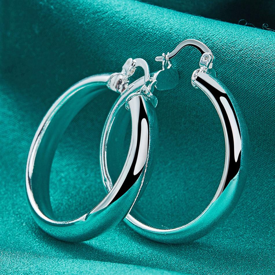 925 Sterling Silver 4CM Smooth Big Circle Hoop Earrings for Women Luxury Fashion Party Wedding Accessories Jewelry