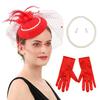 Vintage Pearl Top Hat Hairpin Headband Double Kentucky Photo Bridal Headgear Gloves Necklace Stud Earrings Set