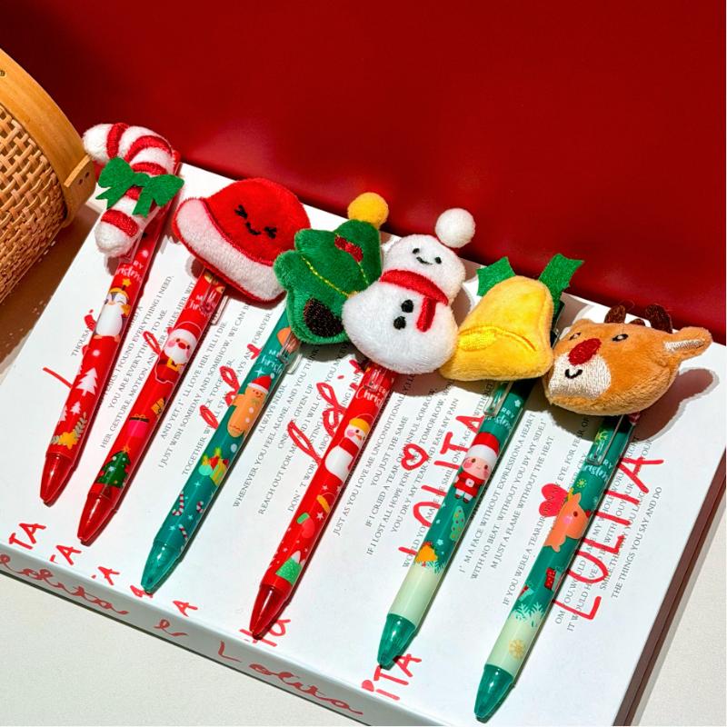 1/3/5 Stück Weihnachten Plüsch Gelstift Cartoon Schneemann Rentier Schwarze Tinte Glatt Schreibender Stift Studenten Schreibwaren Neujahrsgeschenk