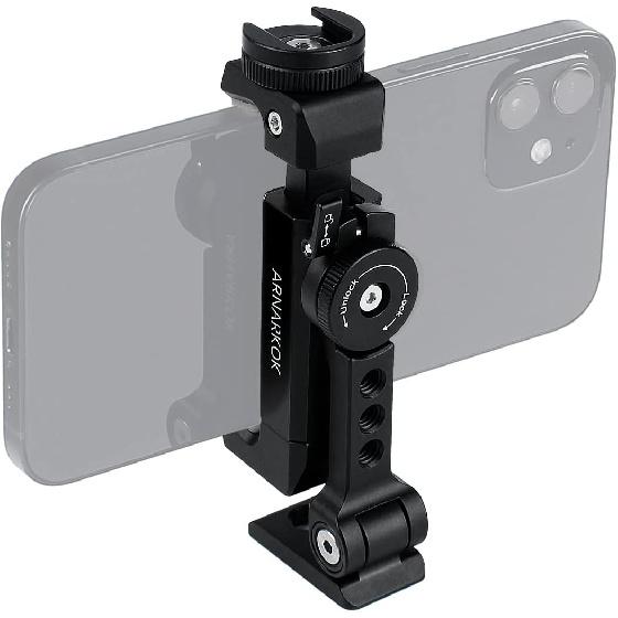 Metal Phone Tripod Mount w Rotatable Cold Shoe,Compatible with iPhone Cell Phone Tripod Mount Adapter, Phone Mount for Tripod,Tripod Phone