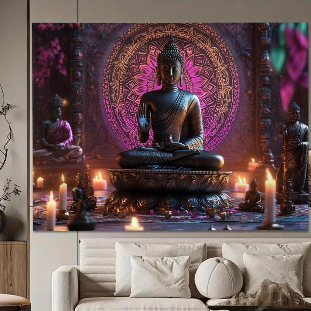 Colgante de Pared Impreso en 3D Tapiz de Buda Tailandia Trono de Loto Sakyamuni Yoga Meditación Tela de Pared Decoración para Sala de Estar Dormitorio
