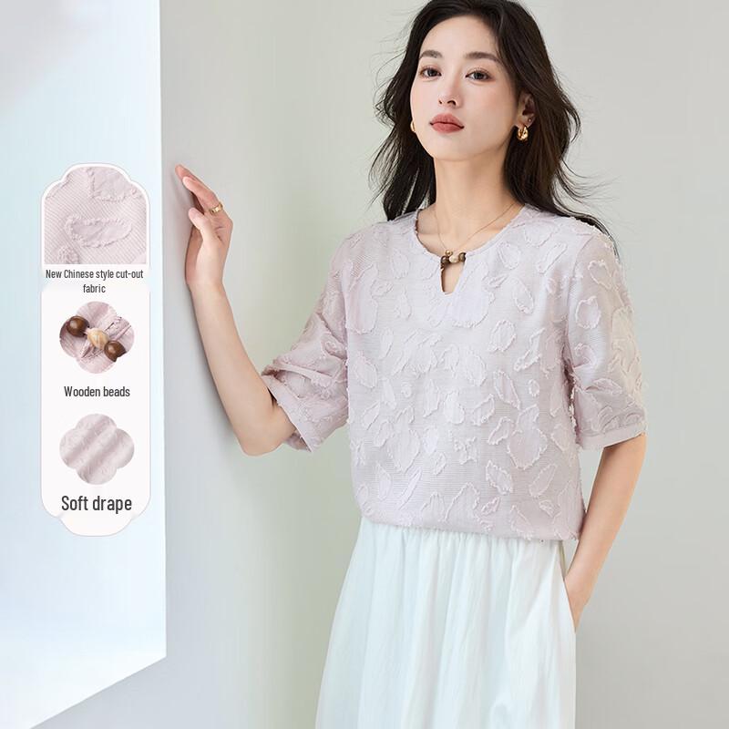 HSTYLE Women s New Chinese Style Burnout Short Sleeve Shirt XL
