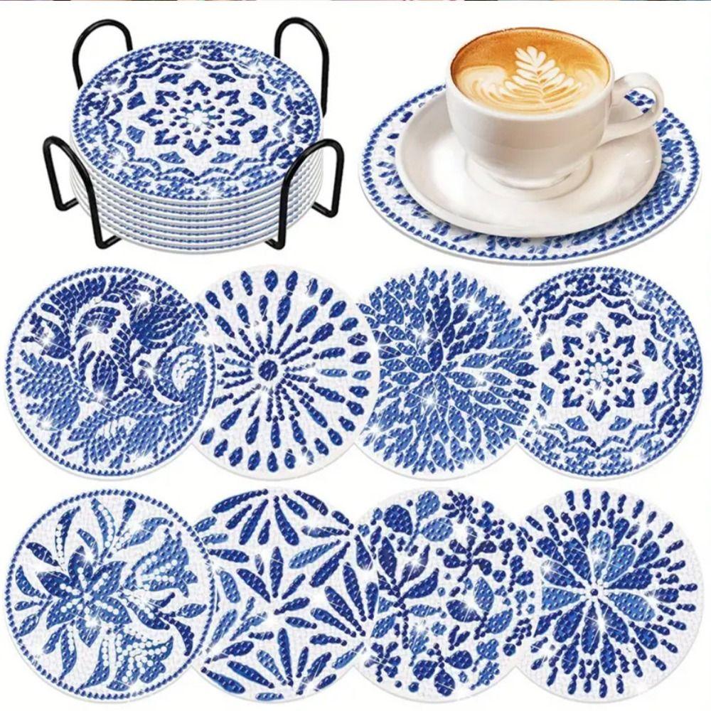

Mandala Painting Coasters Kit Anti Slip Kitchen Dish Mat DIY Handicraft Supplies Ornament Style 9