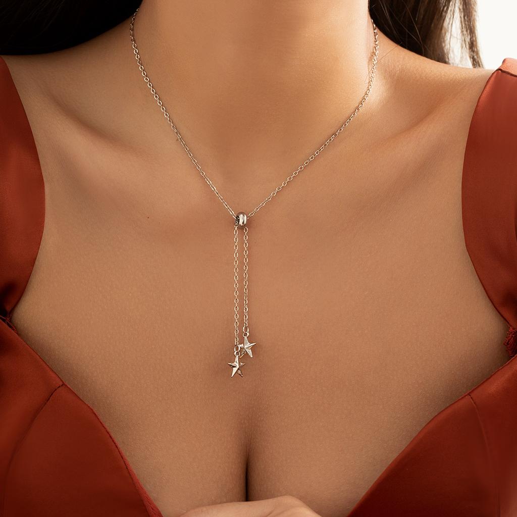 Temperament Imitation Pearl Star-shaped Fringed Necklace, Simple Pastoral Water Drop-shaped Pendant Necklace for Women