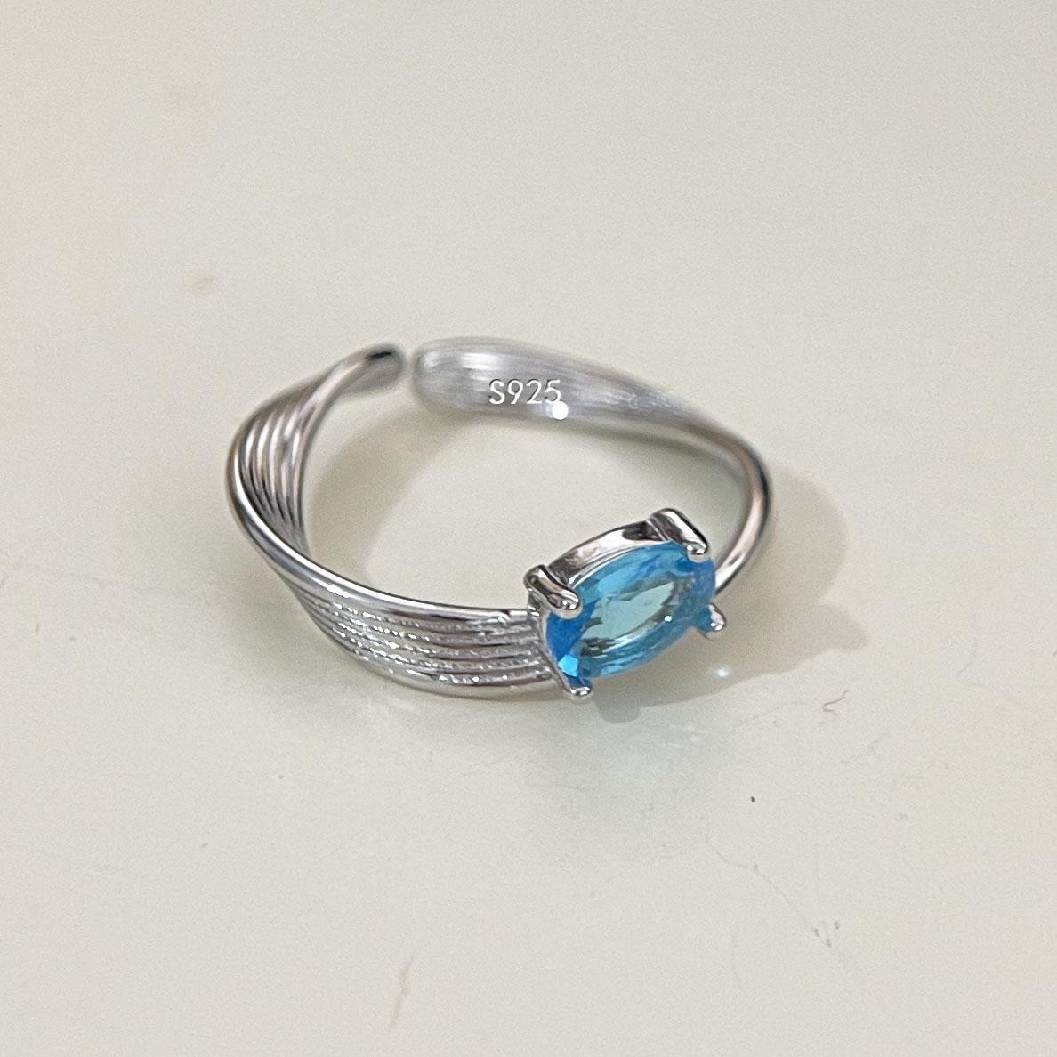 

925 Sterling Silver Rings for Women Couple Minimalist Handmade Simple Blue MoonStone Ring Set Party Jewelry Gift Prevent Allergy resizable