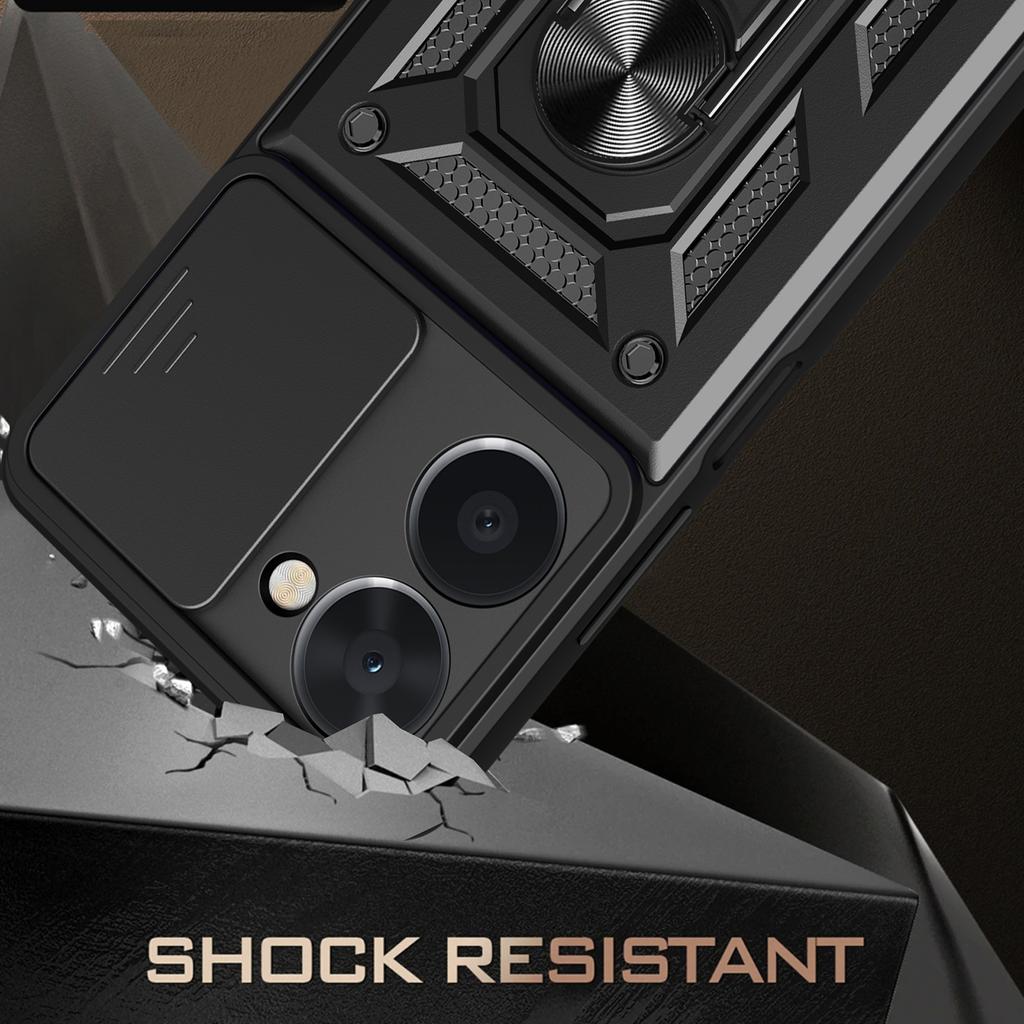 For Realme C33 2023 4G/C33 4G Sliding Camera Design Phone Case PC+TPU Kickstand Protective Cover