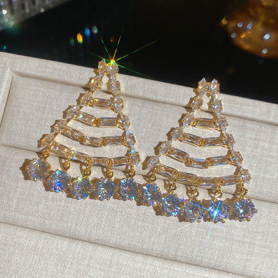 Zircon Multi Layer Round Pendant Earrings Minimalist Luxury Ear Jewelry