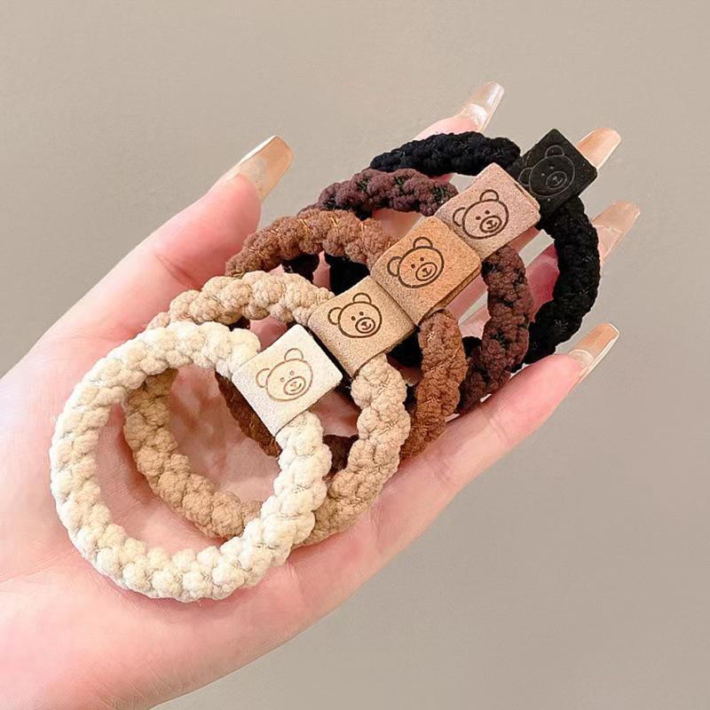 Korean Style Braided Hair Tie Scrunchie - High Ponytail Leather Cover, Customizable Logo