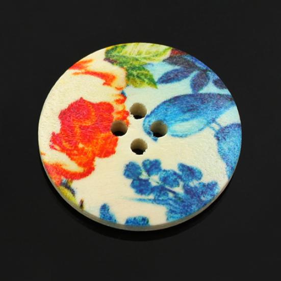 25Pcs 30mm 4 Holes Multicolor Wooden Buttons for Scrapbooking Sewing DIY Beads