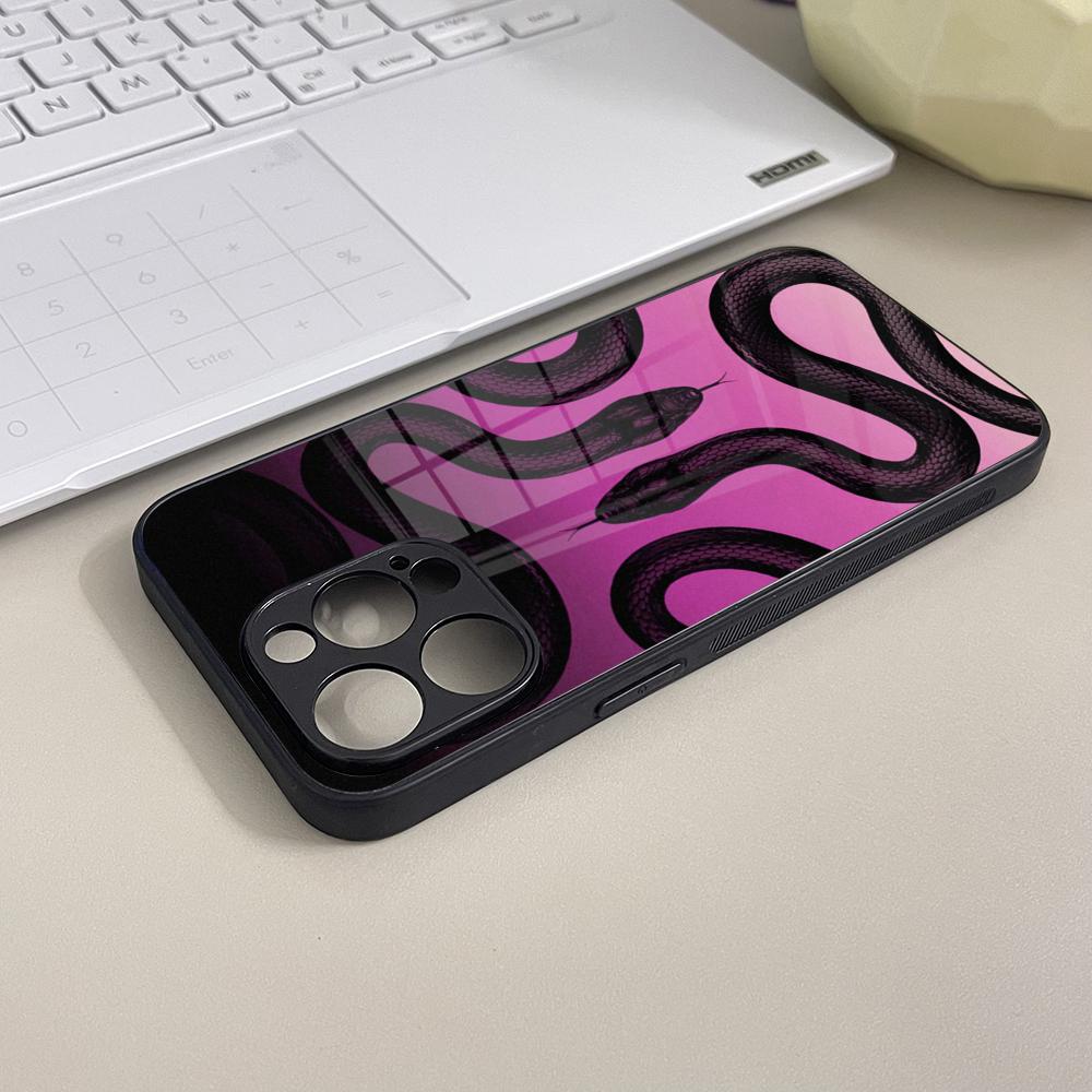 

Luxury Vintage Black Snake Plating Phone Case Tempered Glass For IPhone 16 13 14 17 12 15 11 Pro Max Plus Mini XR SE2020 Coque iPhone 16