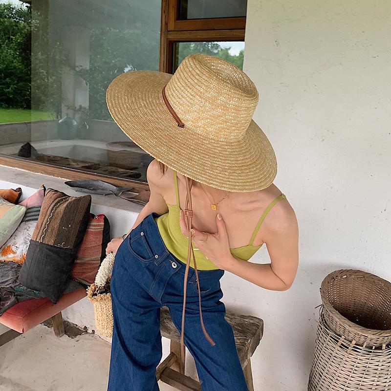 

Модная панама из соломы, шляпа с широкими полями, солнцезащитная шляпа, женская отпускная пляжная шляпа, солнцезащитная шляпа на шнуровке Adult average size