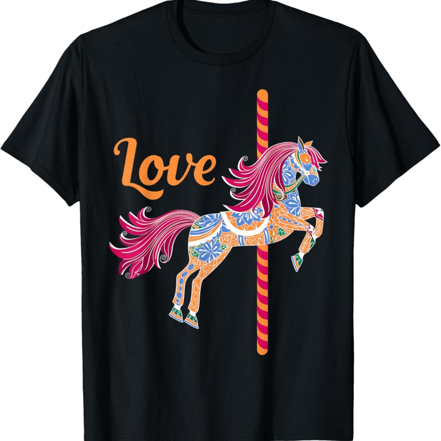

Carousel Horse Ride Lover Vintage Apparel Equestrian Novelty T-Shirt S