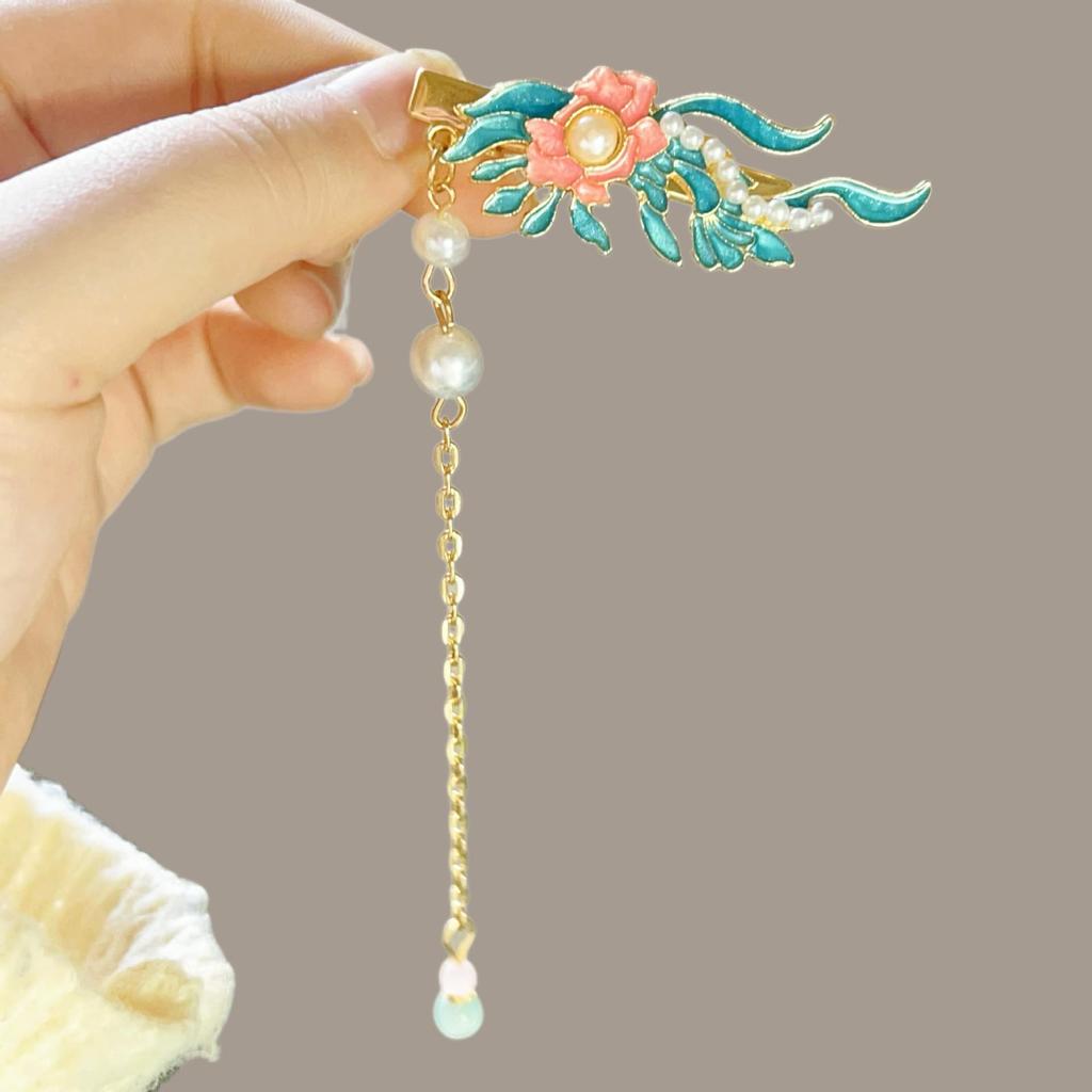 Elegant Blue Cloud Pearl Hairpin with Tassel