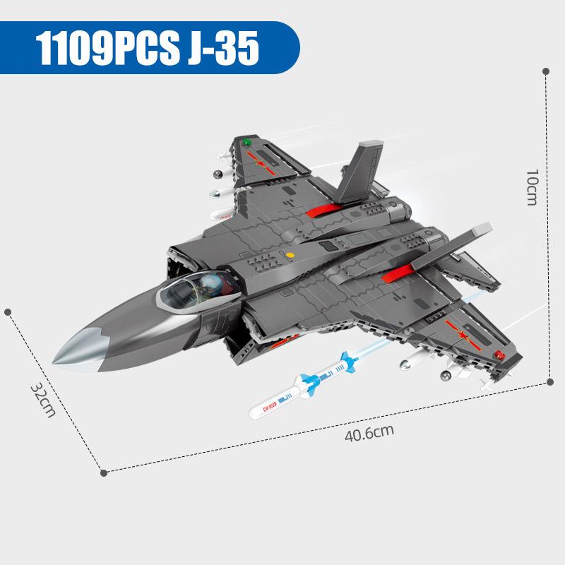 Military Series Jump Jets J-35 Shipboard Aircraft Building Blocks MOC City War Fighter Model Bricks Toys For Children Boy Gifts