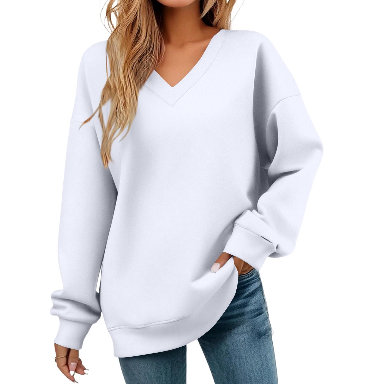 

Women s Casual Fashion V-neck Long-sleeved Sweatshirt XL білий