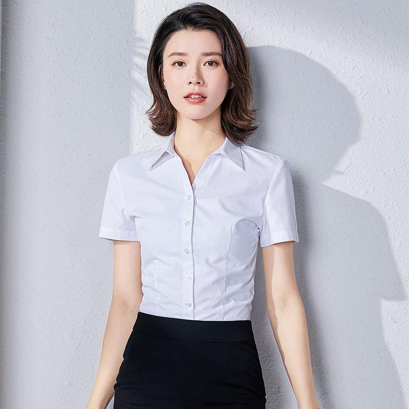 Summer New Short-sleeved V-neck Shirt Women's Graduation Interview Dress Work Clothes Professional Shirt Women's White