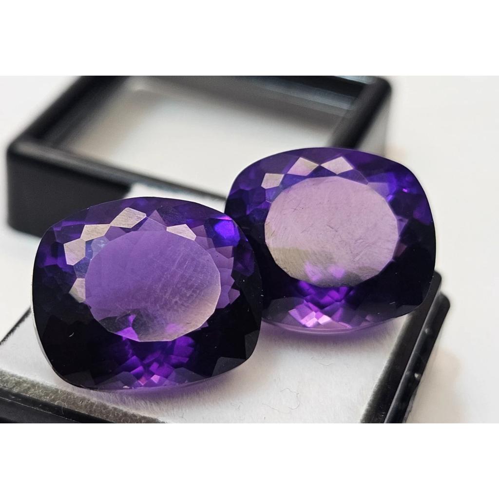 Purple Amethyst For Earrings Natural 25-26 Ct Cushion Cut Pair Gemstone