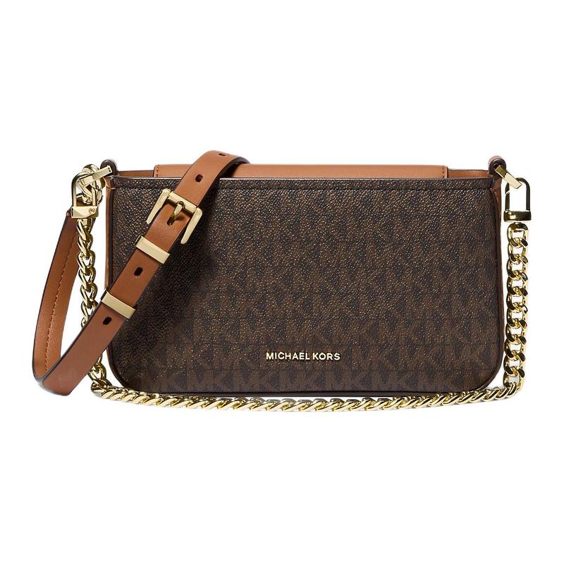 MICHAEL KORS Bryant logo snap closure coated canvas crossbody shoulder bag small unisex couple size brown коричневый