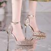 Fashion Women's High Heels Spring Autumn Fashion Pointy Head Hollow 10cm Thin Heeled Ladies Shoes Sexy Bling Ankle Buckle Single Shoes