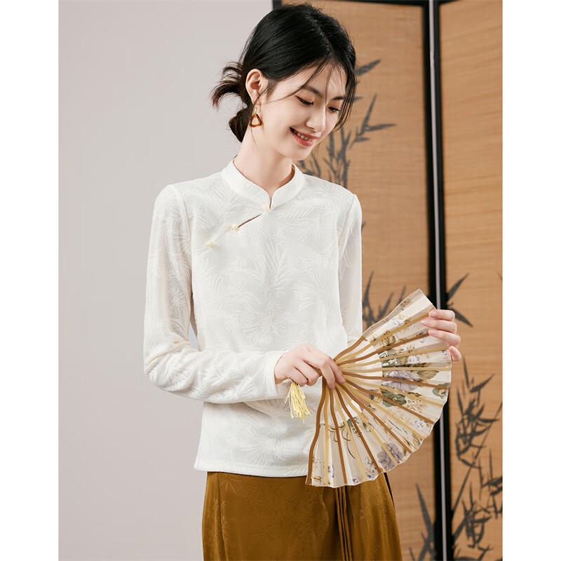 Women's Chinese Style Jacquard Knit Slim Fit Long Sleeve Base Layer Top
