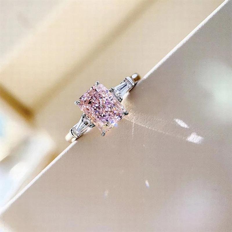 Huitan Gorgeous Square Pink Cubic Zirconia Ring for Women Temperament Sweet Girls Engagement Rings Exquisite Gift Trendy Jewelry