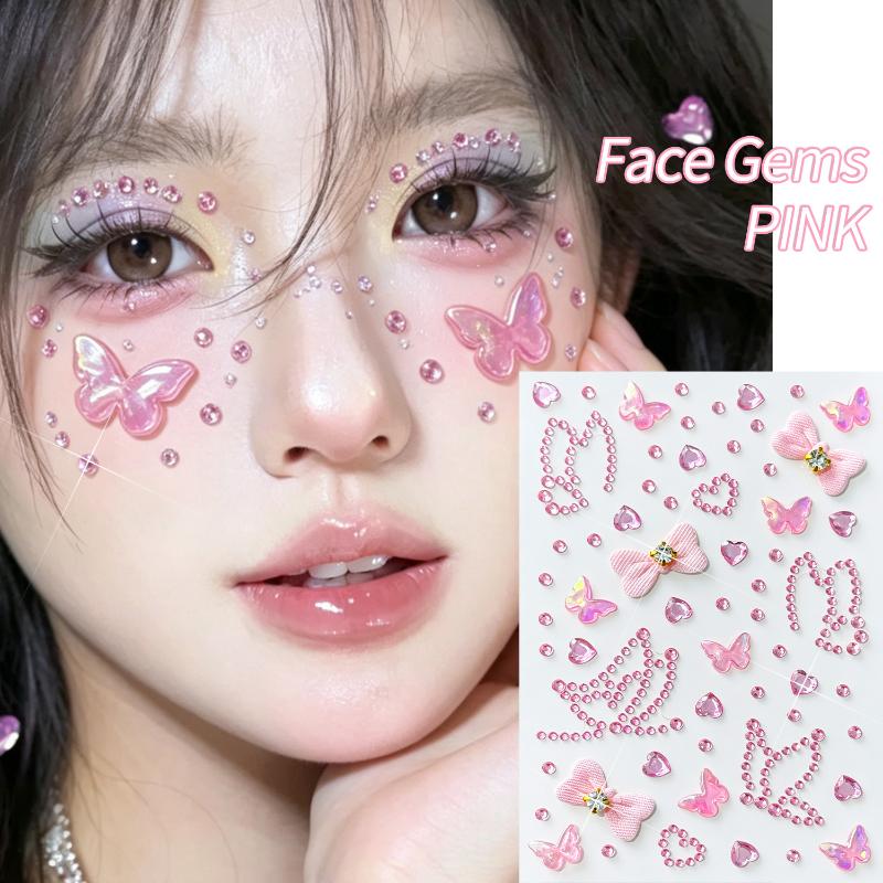 1Pcs Self-Adhesive Face Gems Stickers Rainbow Butterfly Bowknot Rhinestone for Clubbing Night Out Makeup
