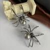 Exaggerated Design Spider Brooches White Pearl Black Pearl Punk Brooches Metal Pin Creative Design Animal Jewelry