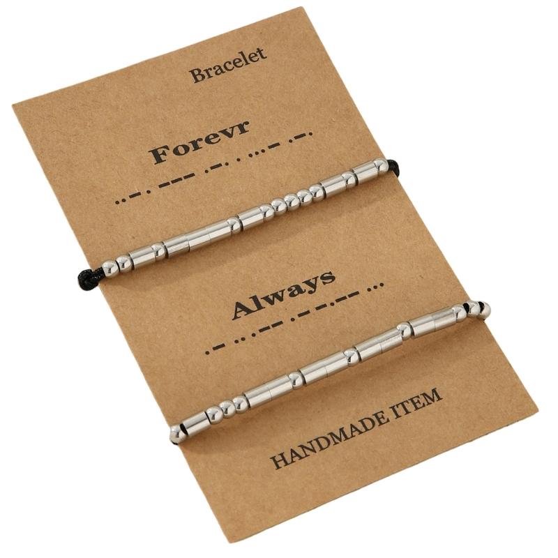 

1 пара браслетов для пары из нержавеющей стали с кодом Морзе, уникальный веревочный браслет, подходит для различных случаев и повседневной носки серебряный