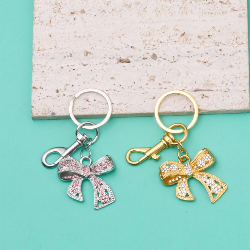 Metal Bowknot Keychain with Sparkling Rhinestones Elegant Gift for Women Fashionable Keyring Pendant