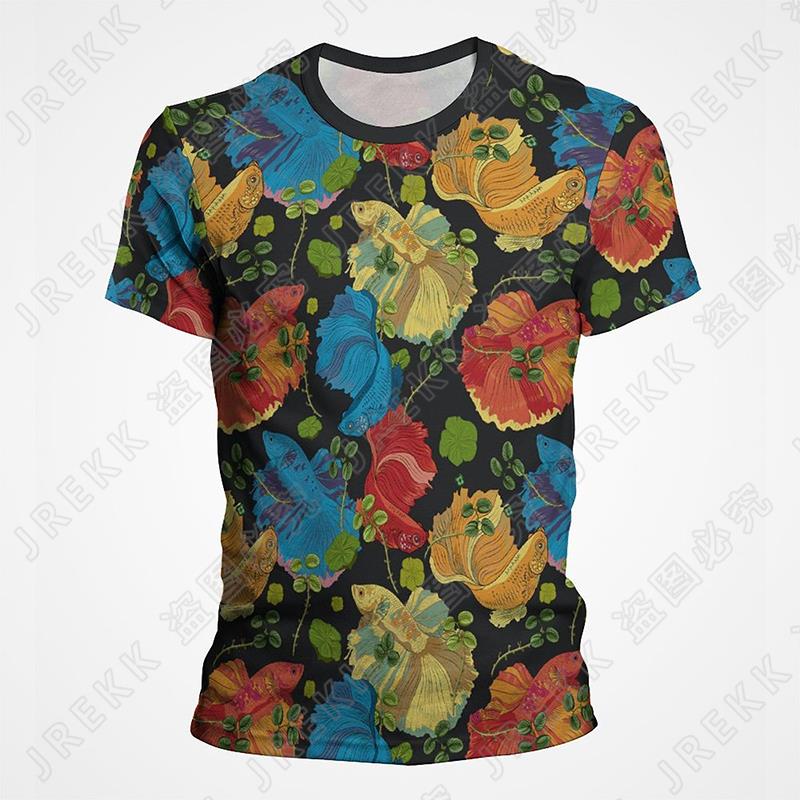 Goldfish and Koi Pattern Printed T-shirt Summer Men's Retro Top Fashion Trend Cool 3D Printed Top T-shirt Pullover