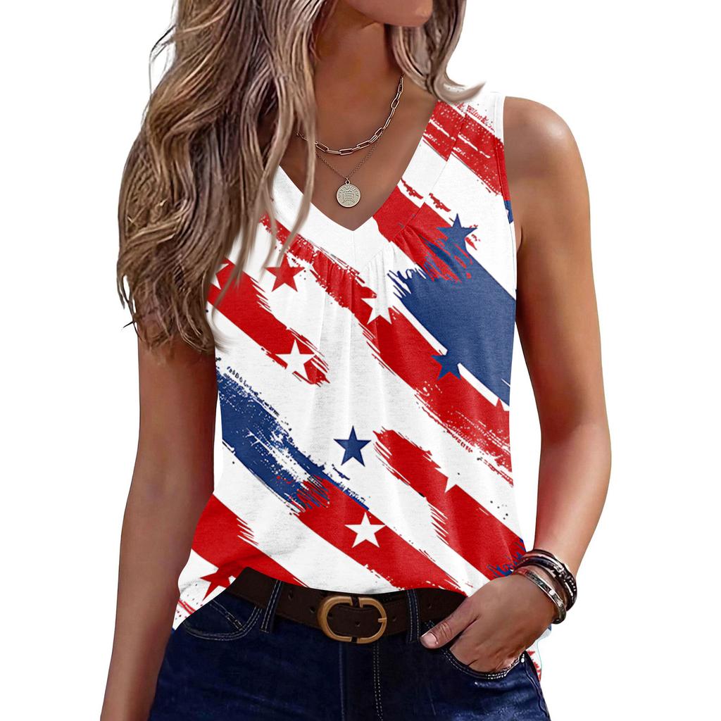 V-Neck Tank Top Women Print Tank Tee Casual Loose Fit Sleeveless Shirt