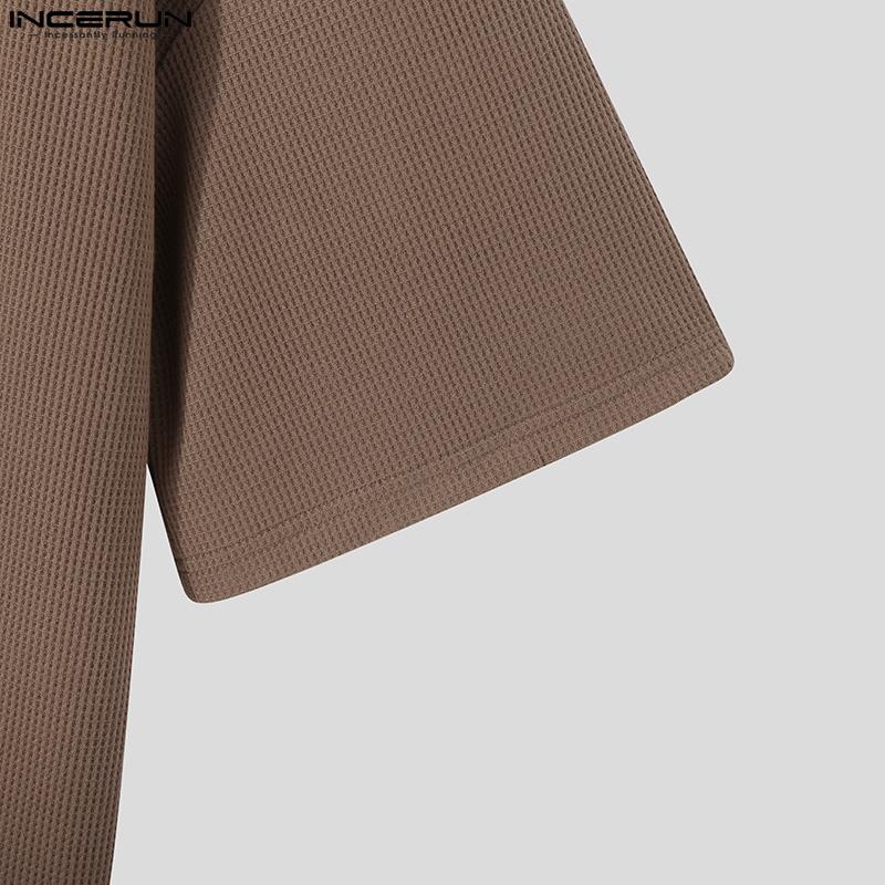 INCERUN Summer Men Short Sleeve Baggy O-neck Knit Loose Tee Tops